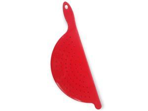 Handy Housewares Hand Held Plastic Pot Drainer, Pasta Noodle Veggie Strainer with Handle - Fits up to 9" Pot - Red