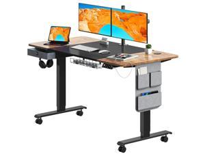 MAIDESITE Standing Desk Adjustable Height, Stand Up Desk, Electric Sit Stand Desk with Caster Wheels, Drawer and Cable Management Tray for Home Office M2 Rustic Brown 48"