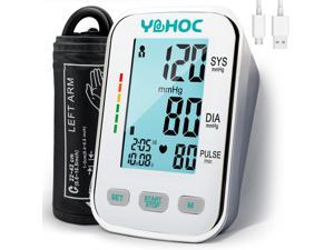 YBHOC Automatic Upper Arm Blood Pressure Monitor, Digital Large Backlight Display BP Machine with Cuff 22-42cm, 2 Users x 150 Memories Includes USB Cable for Home or Traveling Use