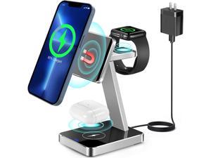 Aluminum Alloy 3 in 1 Magnetic Wireless Charger15W Fast Wireless Charging Station Compatible with MagSafe Charger Stand iPhone 14 13 12 ProPro MaxMini14 PlusApple Watch 87SE6543Airpods