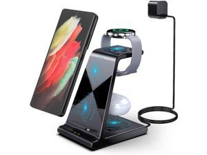 Wireless Charger 3 in 1 Samsung Charging Station for Samsung Galaxy S22 Ultra S22 S21 S20 FE Z Flip 4 Z Fold 4 Samsung Watch Charger for Galaxy Watch 5 5 Pro 4 Active 2 Gear S3 Galaxy Buds 2 Pro