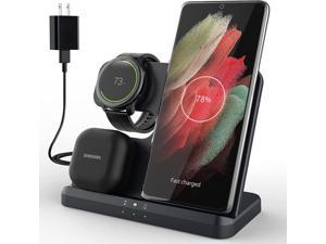 3 in 1 Wireless Charger for Samsung Galaxy Watch 543Active 2 15W Charging Station for Galaxy Z Fold4Fold3Flip4Flip3S22S21S20 Galaxy BudsProPro2Live2 with 18W QC30 Adapter