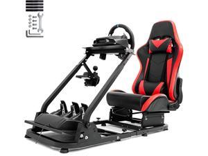 Minneer Racing Steering Simulator Cockpit Red with TV Bracket Mounting Holes Racing Wheel StandFits Logitech G25 G27 G29 Compatible with Xbox One Playstation PC Platforms with Capacity 220LBS