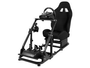 Minneer Racing Simulator Cockpit Frame Adjustable with Blackseat Racing Wheel Stand Fits Logitech G923 G29 G920 Thrustmaster Fanatec with Support Seat Not included Steering wheel pedal shifter