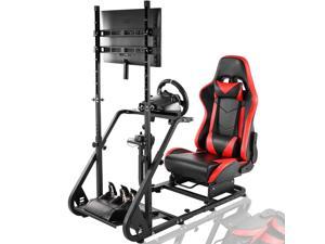 Minneer Racing Simulator Cockpit Stand with Monitor Mount Racing Wheel Stand with Red Seat fit Logitech G25 G27 G29 G920 ThrustmasterNO Steering Wheel Shift Lever Pedal Display