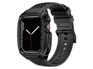 Wsirak Stainless Steel Case With Rugged Band Strap And Case For Apple Watch 4 5 6 7 SE Sport Watch Wristband 4445mm 45mm Black