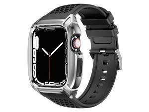 Wsirak Stainless Steel Case With Rugged Band Strap And Case For Apple Watch 4 5 6 7 SE Sport Watch Wristband 4445mm 45mm Silver