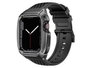 Wsirak Stainless Steel Case With Rugged Band Strap And Case For Apple Watch 4 5 6 7 SE Sport Watch Wristband 4445mm 45mm Grey