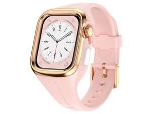 Wsirak Smart Straps Women Silicone Watch Band For Apple Watch Series 4 5 6 7 8 SE With Metal Frame Cover Case Watch Bands Replacement Accessories 40mm 41mm Pink