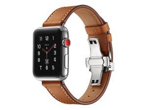 Wsirak Silver Butterfly Clasp Strap Belt Genuine Leather loop band for Apple Watch Series 1 2 3 4 5 6 7 8 SE 38mm 40mm 41mm 42mm 44mm 45mm 49mm Watch Band 42  44  45  49 mm Brown