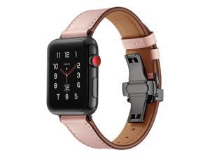Wsirak Black Butterfly Clasp Strap Belt Genuine Leather loop band for Apple Watch Series 1 2 3 4 5 6 7 8 SE 38mm 40mm 41mm 42mm 44mm 45mm 49mm Watch Band 38  40  41 mm Pink