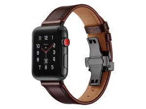 Wsirak Black Butterfly Clasp Strap Belt Genuine Leather loop band for Apple Watch Series 1 2 3 4 5 6 7 8 SE 38mm 40mm 41mm 42mm 44mm 45mm 49mm Watch Band 42  44  45  49 mm Dark Brown