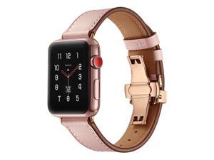Wsirak Rose Gold Butterfly Clasp Strap Belt Genuine Leather loop band for Apple Watch Series 1 2 3 4 5 6 7 8 SE 38mm 40mm 41mm 42mm 44mm 45mm 49mm Watch Band 42  44  45  49 mm Pink