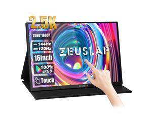 ZEUSLAP P16KT 16 Inch Touchscreen Portable Monitor 25K 144Hz 100sRGB IPS Screen Computer Monitor with HDMIcompatible  TypeC  35 mm Audio Ports for Laptop Switch Xbox PS45 Smartphone etc