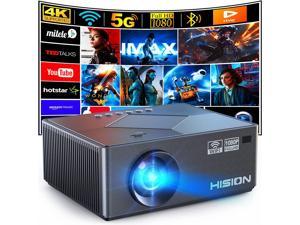 Movie Projector HISION 5G WiFi Bluetooth Projector Native 1080P Projector 4K Support Oudoor Mini Projector for iPhone Home LED TV Projector Compatible with TV Stick Laptop Tablet PC HDMI USB TF DVD