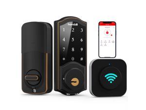 Smart Door ,Hornbill Keyless Entry Keypad Deadbolt with Gateway WiFi Remote Control Digital Front Door Lock, Bluetooth Electronic Auto Lock Touchscreen Work with Alexa Code for Home Office Airbnb