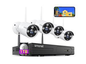 [3MP HD,Audio] SMONET WiFi Security Camera System,1TB Hard Drive,8CH Home Surveillance NVR Kit,4 Packs Outdoor Indoor IP Cameras Set,IP66 Waterproof,Free Phone APP,Night Vision,24/7 Video Recording