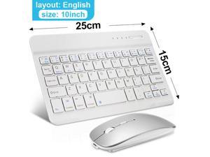 Wireless Keyboard and Mouse Mini Rechargeable Bluetooth Keyboard with Mouse Keycaps Keyboard for PC Phone Tablet Laptop - 10 in English White