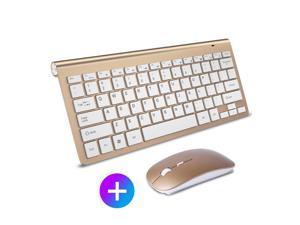 Wireless keyboard And Mouse Set Ergonomic Mini keyboard Mouse Combos Rubber keycaps 2400 DPI USB Mouse For Tablet Laptop - Gold Kit