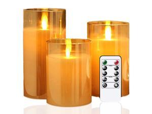 Flameless Led Candles Flickering, Candle Real Wax Fake Wick Moving Flame Faux Wickless Pillar Battery Operated Candles with Timer Remote Glass Effect for Festival Wedding Home Party Decor