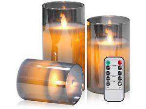 Goldprice LED Candles Flameless Candles 4"5"6" Set of 3 Real Wax Light, Battery Operated Candles Glass Pillars Realistic Flickering Wick Flame Mode, Lantern Candles with Remote Control 24 Hour Timer