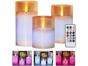 LED Candle Lights 3 Pack Flameless Candles Flickering Battery Operated Candles LED Candles Lamp Flashing Wedding Festival Home Decoration Acrylic LED Pillar Candles with Remote Control  Timer