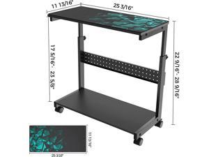 Height Adjustable Computer Tower Stand, ATX-Case CPU Holder Under Desk Printer Cart Mobile PC Laptop Standing Table Home Office Gaming Accessories W Rolling Wheels & Mouse Pad, Black