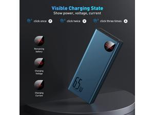 Baseus Power Bank, 65W 20000mAh Laptop Portable Charger, Fast Charging USB C 4-Port PD3.0 Battery Pack for MacBook Dell XPS IPad iPhone 14/13/12 Pro Mini Samsung Switch