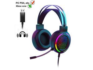 Zhhcyyds Gaming Headset with 7.1 Surround Sound,PC Headset with Noise Canceling Mic,Bass Surround,Soft Memory Earmuffs,Rainbow LED Backlit,Compatible with PC,PS4,Xbox One Controller