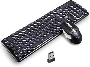 Zhhcyyds Gaming Keyboard and Mouse,Soke-Six 2.4G Wireless Retro Punk Typewriter-Style Backlit Keyboard Mice Combo,4800mAh Battery,Mechanical Feel,Anti-ghosting,Crystal Panel Round Keycaps