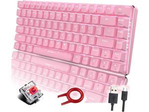 Zhhcyyds Mechanical Keyboard, 82 Keys Compact Rainbow Blacklight Wired Gaming Keybaord with Blue Switch, Full Keys Anti-Ghosting, Small and Portable Composition with Windows PC Laptop Mac Game (Pink)