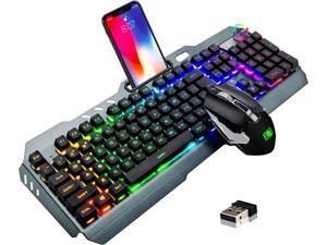 Zhhcyyds Wireless Gaming Keyboard and Mouse K670,16 Kinds RGB LED Backlit Rechargeable Keyboard Mouse with 4800mAh Battery Metal Panel,Mechanical Feel and Gaming Mute Mouse for Computer Gamers