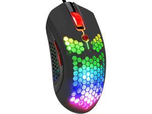 Zhhcyyds M5 RGB Lightweight Wired Gaming Mouse with 12000 DPI 6 Programmed Buttons,65G Honeycomb Shell,Ultralight Ultraweave Cable,Pixart 3325 Optical Sensor Gamer Mice for Laptop PC Mac Black/Red