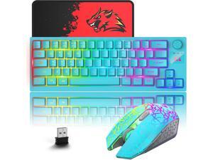 Zhhcyyds T50 Wireless Gaming Keyboard and Mouse Combo Mini Portable with Cool RGB Backlit Ergonomic 64Key TKL Mechanical Rechargeable 4000mAh Battery Anti-ghosting Media Knob for PC Mac Gamer Blue