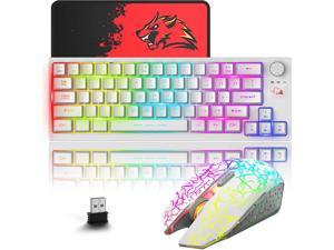 Zhhcyyds T50 Wireless Gaming Keyboard and Mouse Combo Mini Portable with Cool RGB Backlit Ergonomic 64Key TKL Mechanical Rechargeable 4000mAh Battery Anti-ghosting Media Knob for PC Mac Gamer White
