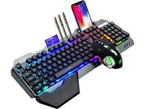 Zhhcyyds K680 Wireless Gaming Keyboard and Mouse,RGB Backlit Rechargeable Keyboard Mouse with 5000mAh Battery Metal Panel,Removable Hand Rest Mechanical Keyboard and 7 Color Mute Mouse for PC Gamer