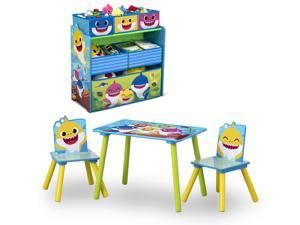 Baby Shark 4-Piece Playroom Solution by Delta Children  Set Includes Table and 2 Chairs and 6-Bin Toy Organizer