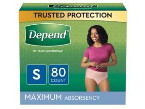 Depend FIT-FLEX Adult Incontinence Underwear for Women, Maximum Absorbency, Blush, Small, 80 Count