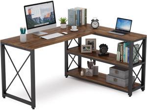 Tribesigns Reversible Industrial L-Shaped Desk with Storage Shelves, Corner Computer Desk PC Laptop Study Table