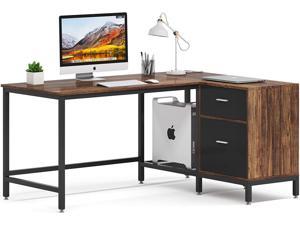 Tribesigns Reversible  L Shaped Desk with Storage Drawer, 55 Inch IndustrialCorner Deskwith Shelves and Hanging File Cabinet for Home Office