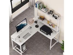 Tribesigns L Shaped Desk with Hutch and Monitor Stand, Corner Computer Desk Home Office Desk with Storage Shelf, Gaming Table