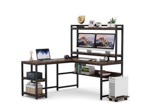 Tribesigns L-Shaped Desk with Hutch and Storage Shelves, 59 Inch Corner Computer Office Desk Gaming Table Workstation with Bookshelf and Monitor Stand for Home Office