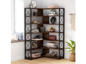 Tribesigns 6-Tier Corner Bookshelf Bookcase, Industrial Corner Etagere Bookcase, Vintage 6-Shelf Book Shelves Multifunctional Storage Display Stand for Home Office