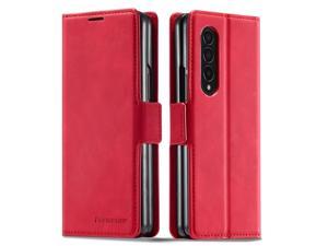 Samsung Galaxy Galaxy Z Fold 4 Case Premium PU Leather Cover TPU Bumper with Card Holder Kickstand Hidden Magnetic Shockproof Flip Wallet Case for Galaxy Z Fold 4 5G 2022 Released Red