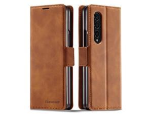 Samsung Galaxy Galaxy Z Fold 4 Case Premium PU Leather Cover TPU Bumper with Card Holder Kickstand Hidden Magnetic Shockproof Flip Wallet Case for Galaxy Z Fold 4 5G 2022 Released Brown