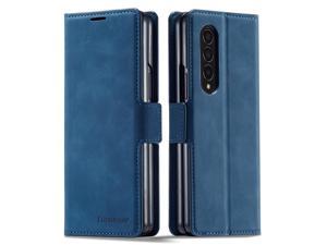 Samsung Galaxy Galaxy Z Fold 4 Case Premium PU Leather Cover TPU Bumper with Card Holder Kickstand Hidden Magnetic Shockproof Flip Wallet Case for Galaxy Z Fold 4 5G 2022 Released Blue