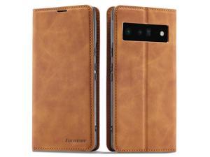 Case for Google Pixel 6 5G 64 inch Premium PU Leather Cover with Card Holder Kickstand Shockproof Flip Wallet Cover Brown