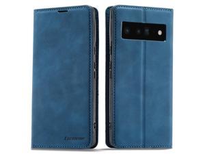 Case for Google Pixel 6 5G 64 inch Premium PU Leather Cover with Card Holder Kickstand Shockproof Flip Wallet Cover Blue