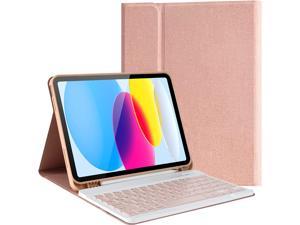 Keyboard Case for iPad 10th Generation 2022, Model A2696 A2757 A2777 Wireless Detachable Keyboard with Premium Protective Cover with Pencil Holder Pink