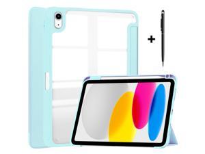 Case for New iPad 10th Generation 10.9 Inch 2022 with Pencil Holder / Universal Stylus Pen, Hybrid Slim Tri-fold Protective Stand Cover Smart Shell with Clear Back, Auto Wake/Sleep